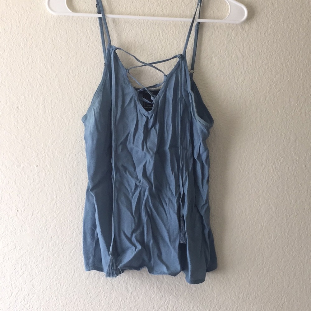 Blue crossed tank top